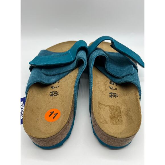 Birkenstock Kyoto Suede Leather Deep Turquoise Slides Men's Size 11/ EUR 44 - Picture 8 of 12